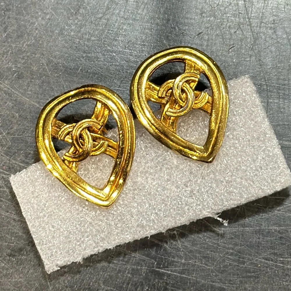 Chanel 24K Gold Plated Earrings Teardrops